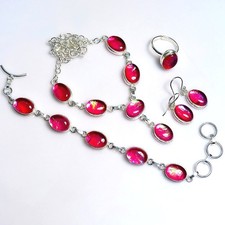 Pink Triplet Opal 925 Sterling Silver Oval Gemstone Handmade Jewelry Set PG 2051