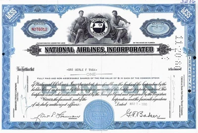 National Airlines Incorporated, Florida, 1960 (1 Share) - Bild 1 von 2