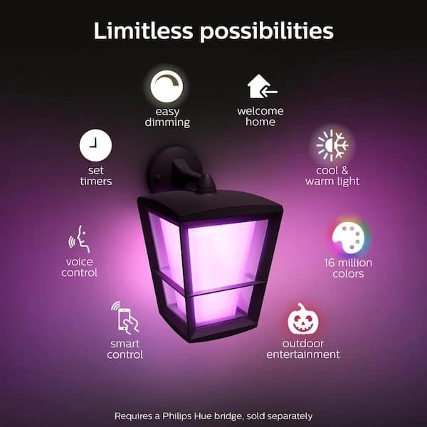 Philips Hue Econic Smart Outdoor White & Color Wall Lantern Down 黑色 — 第 4/4 张图片