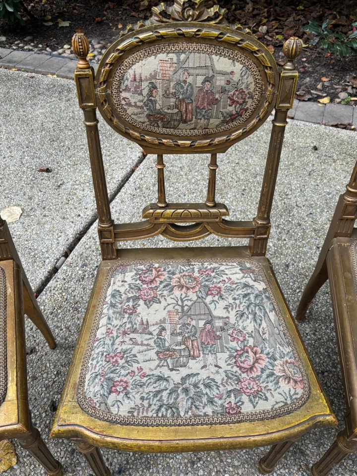 19th century french louis XVI style gilded 7  piece salon set - Image 3 of 4