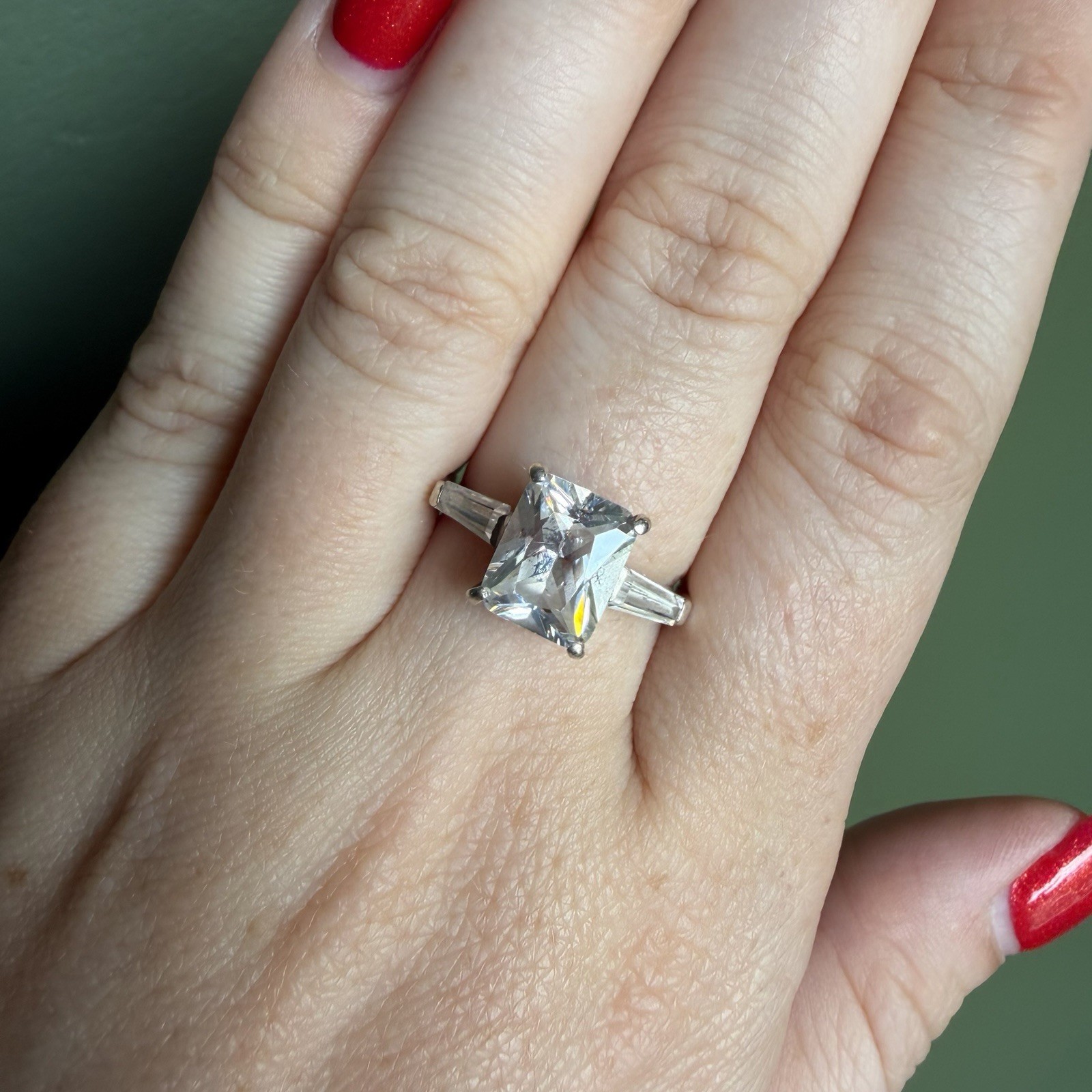 Emerald Cut CZ Ring 925 Sterling Silver Statement Cocktail Ring Womens Sparkly
