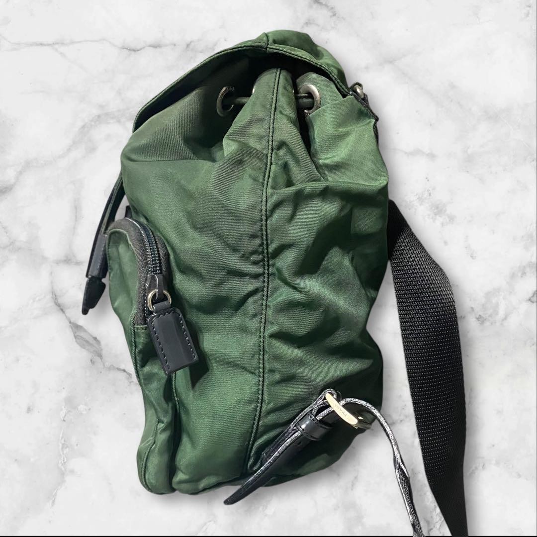 Prada Green Nylon Triangle Drawstring Backpack Au… - image 3