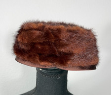 Vintage 1950 Brown Mink Fur Pillbox Hat Deborah Exclusive Mid Century Modern