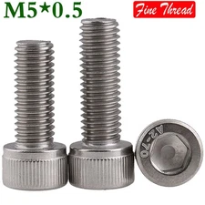 M5x0.5 Fine Thread 304 Stainless Steel Allen Hex Socket Head Cap Screws Bolts↔