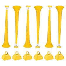 6Pcs 3" Cow Bells for Football Games with 6Pcs Collapsible Stadium Horn, Yellow