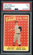 1958 Topps Mickey Mantle All Star #487 PSA 3 VG New York Yankees HOF