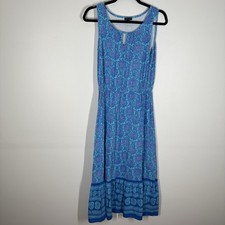 Talbots Sz SP Paisley Medallion Sleeveless Keyhole Flounce Hem Knit Maxi Dress