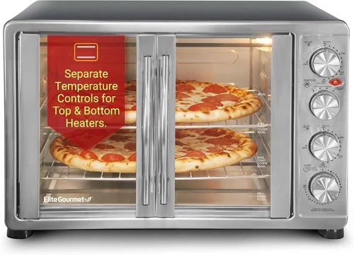 Elite Gourmet ETO-4510M French Door 47.5Qt,Bake Broil Toast Rotisserie Keep Warm