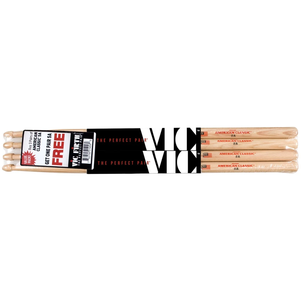 Drumsticks Vic Firth American Classic Hickory 5A Value Pack VFP5A3-5A Drumsticks
