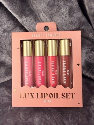 Beauty Evolved Lux Lip Oil Set 4pc Pink Red Assorted Shades Liquid