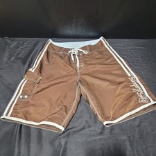 Vintage Billabong Boardshorts 31 Brown Blue Spellout Wax Comb Swim Trunks Y2K