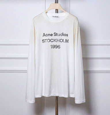 Acne Studios Stockholm 1996 Herren Langarm T-Shirt S Weiß Rundhals Logo-Print
