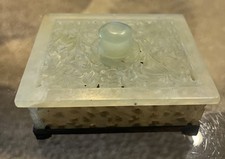 Antique Chinese Pierced Floral Motif White Jade Trinket Box Gilt Reticulated