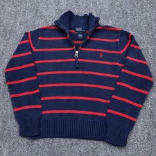 Polo Ralph Lauren 1/4 Zip Pullover Sweater Boys S Blue Red Striped Cotton Knit
