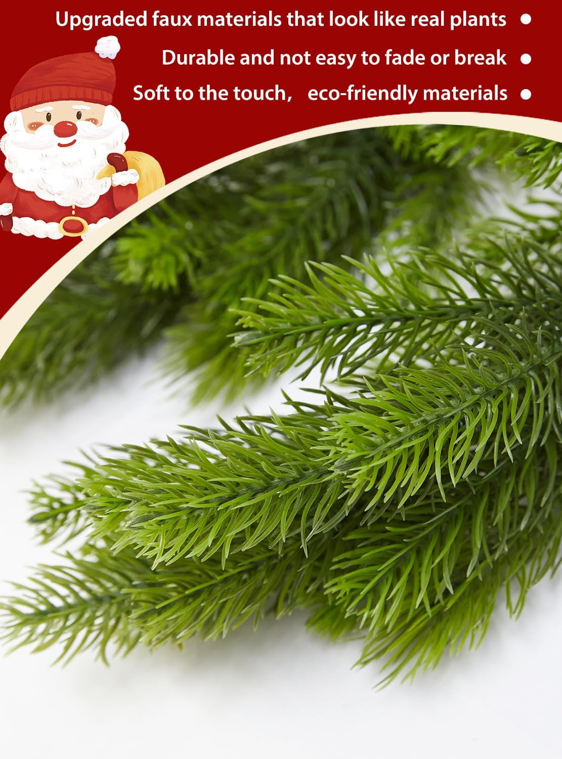 9FT Real Touch Norfolk Pine Garland Christmas with Light Winter Artificial Faux