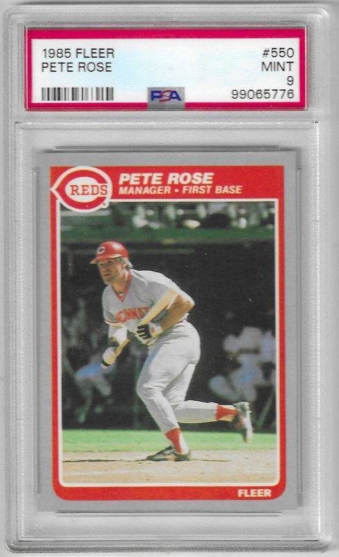 1985 Fleer Pete Rose #550 PSA 9 Mint Graded Baseball Card.