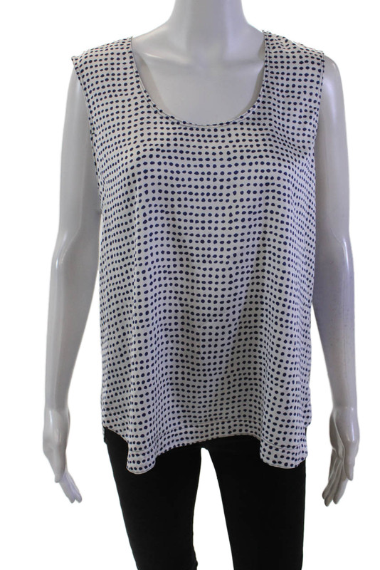 Donna Karan New York Womens Scoop Neck Polka Dot Tank Blouse White Size L