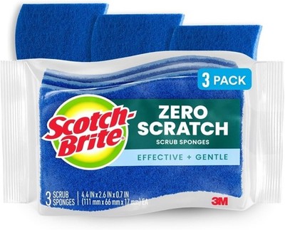 Scotch-Brite Zero Scratch Scrub Sponge, 3 Kitchen Sponges for Cleaning Around .