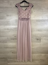 Woman's Candalite Evening Dress Maxi Sleeveless Lined Sequence Lace Purple Sz M