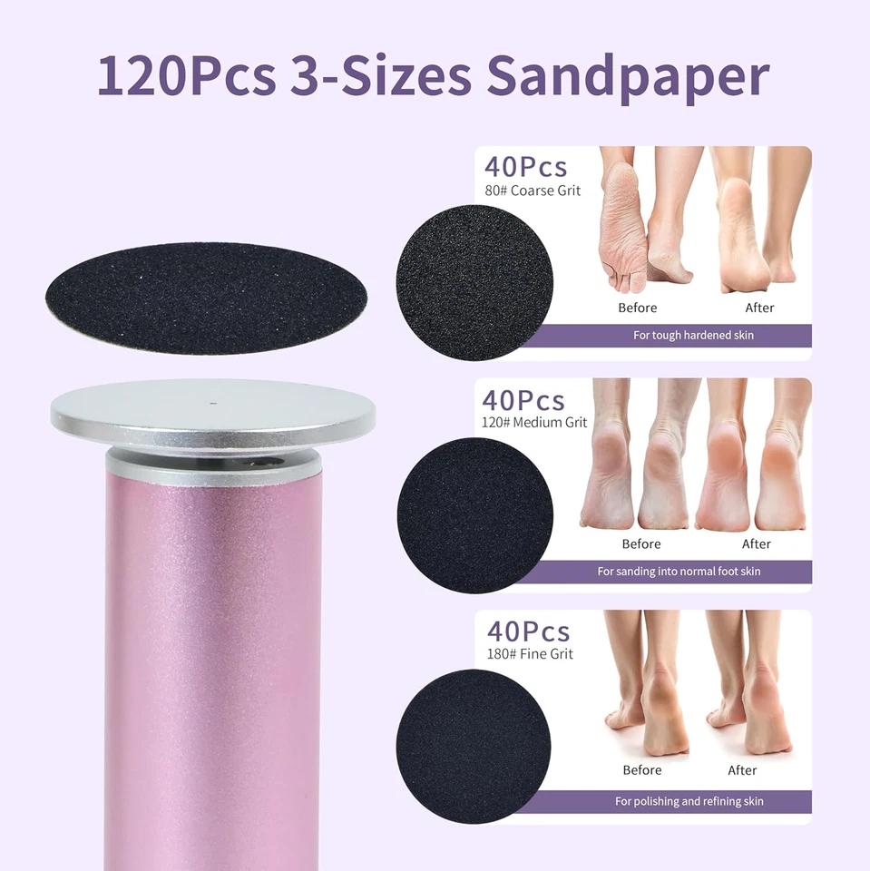 Electric Foot Callus Remover, 120 Sandpaper Discs, 4.8 Inches, 800RPM, 3 Sizes - Image 2 of 4