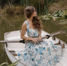 Spell & The Gypsy Rose Garden Soiree Dress Size M Sapphire Blue Floral Midi