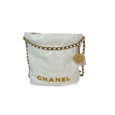 Chanel 22 Mini Shiny Calfskin Quilted Crossbody Bag Women White One Size