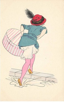 Illustrator #FG55921 Xavier Sager Weiblich A Hut Tragend Ein Paket Und Ging