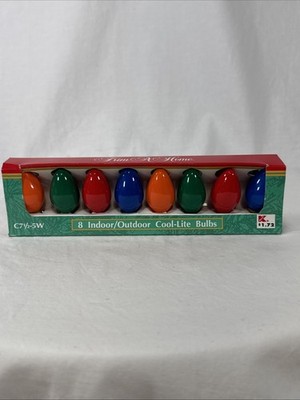 Vintage Kmart Cool-Lite C7 1/2 Multicolor Glass Bulbs Indoor/Outdoor 8 Count.