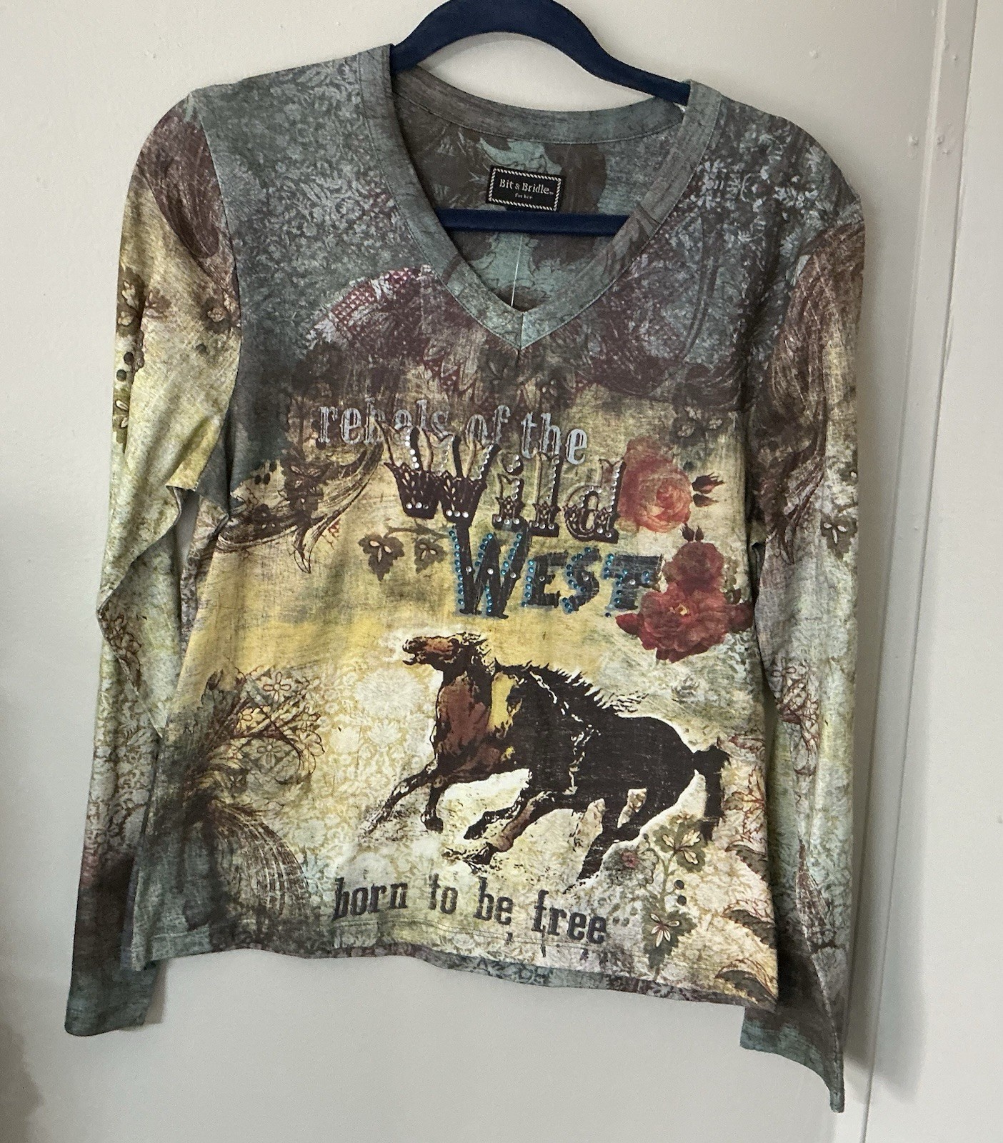 Bit & Bridle Women’s Western Horses Long Sleeves Shirt Size Medium NWT