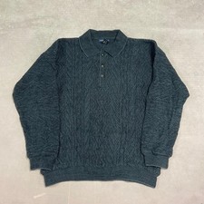 Vintage Knitted Jumper Abstract Patterned Grandad 1/4 Button Knit Sweater Men's