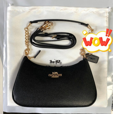 COACH CA209 TERI Shoulder Bag Hand Bag Black Refined Pebble Leather Outlet