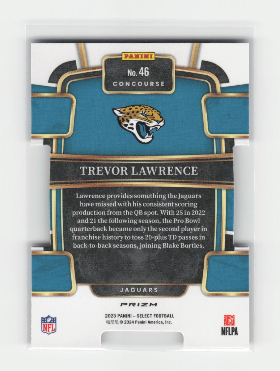 2023 Panini Select #46 Trevor Lawrence Black and Gold Prizms Die