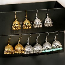 Women's Bohemian Gold Silver Small Bell Drop Tassels Jhumki Wedding Earrings