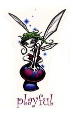 PLAYFUL GREEN HAIRED FAIRY ON A MAGIC MUSHROOM VINYL TABLET STICKER/ BIKE DECAL 