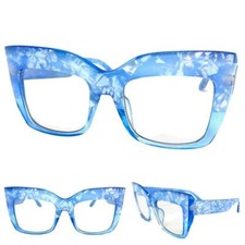 Oversized Classic Retro Clear Lens Slight Tint SUN GLASSES Big Thick Blue Frame
