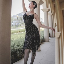 NEW Latin Ballroom Dance Dress Modern Salsa Waltz Standard Long Dress G898 Black