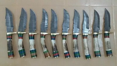 BKC LOT OF 20, 8 inches Handmade Damascus Steel Skinner Knives in Stag horn W/Sheath