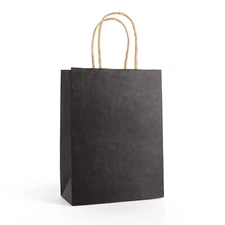 24 - 9" Black Kraft Paper Gift Bags with Handles for Party Favor Goodie Loot