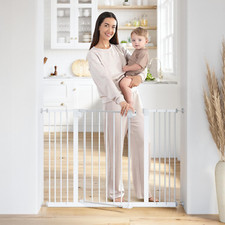 Adjustable Baby Safety Gate with Extensions - Walk-Through Design, White