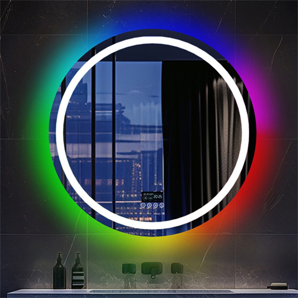 LED Bathroom Mirror with RGB Mood Light Bluetooth Speaker Demister