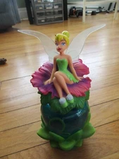 Tinkerbell Sitting Fairy Disney Pink Flower Blossom Plastic Empty Soap Decanter