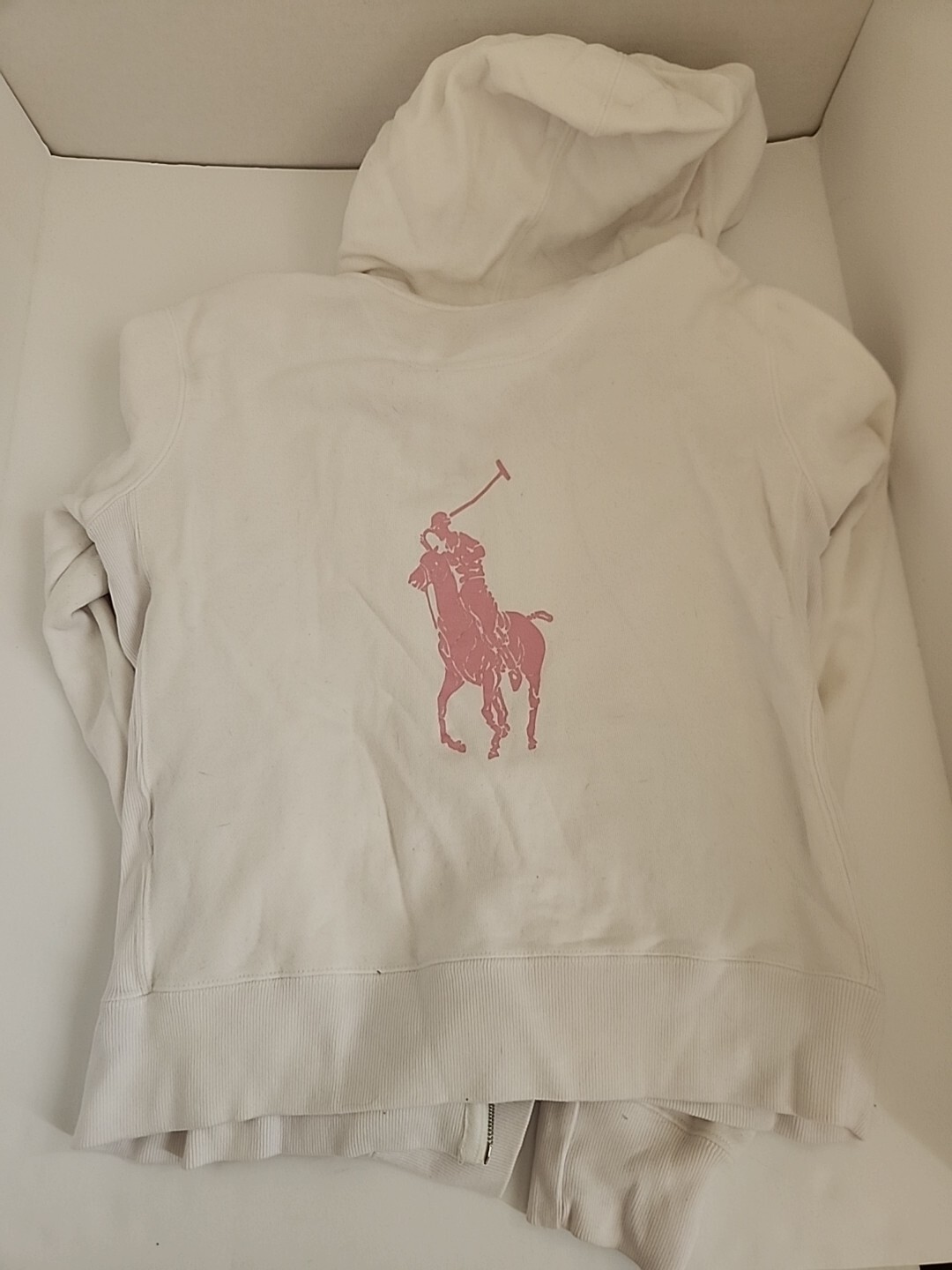 Giacca Ralph Lauren bianca rosa pony con zip taglia L