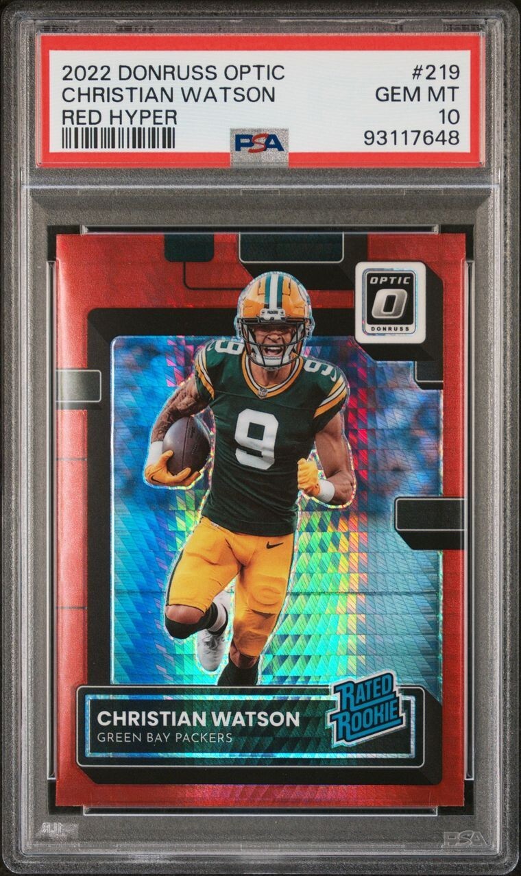 2022 Donruss Optic CHRISTIAN WATSON Red Hyper Rated Rookie #219 PSA 10 *Packers