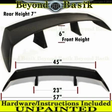 2 Pedestal 57" UNIVERSAL FIT MATTE BLACK Trunk Spoiler Wing Fin Tail