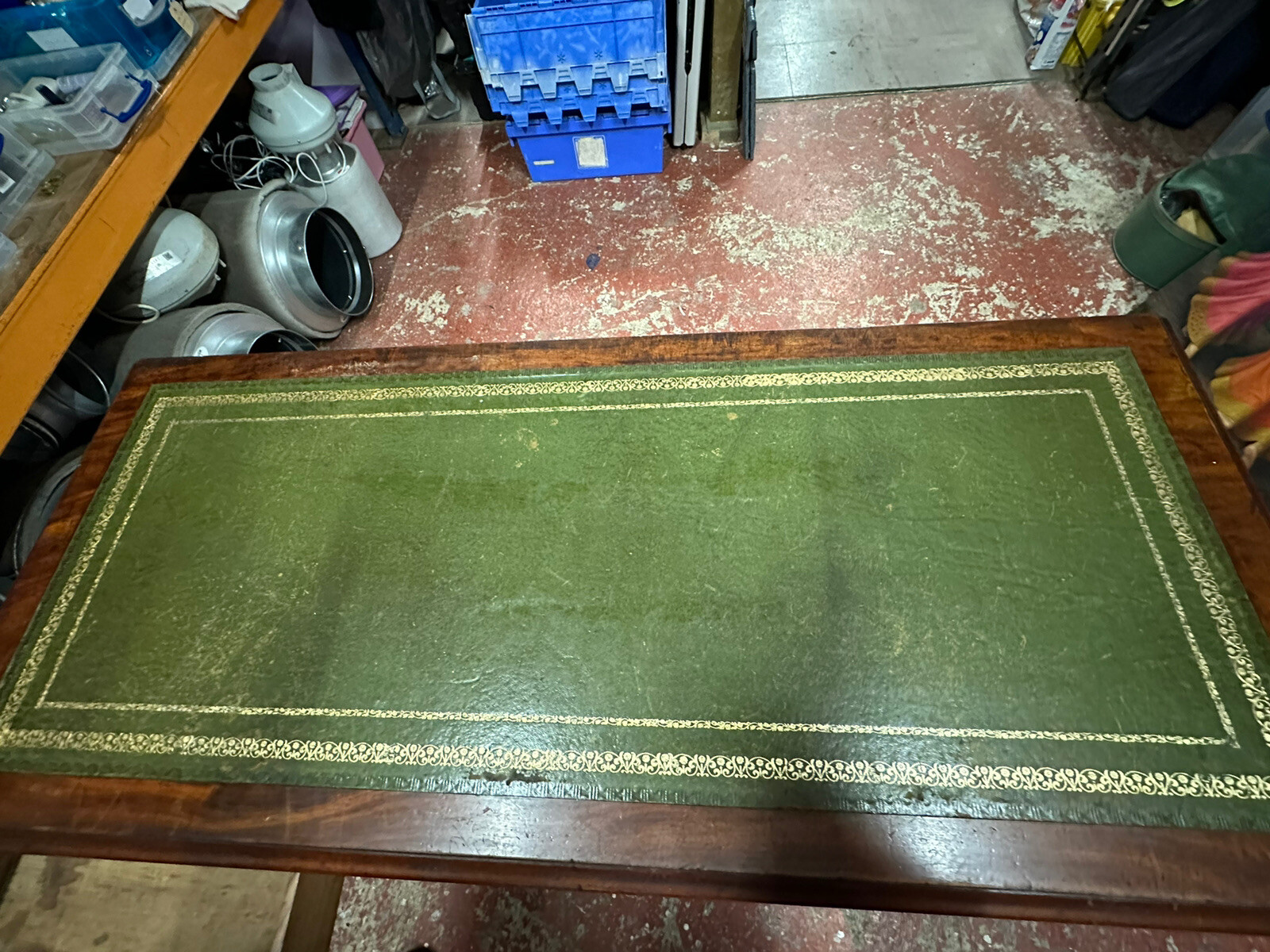 Stunning Vintage Traditional Desk Green Leather Top eBay