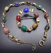 Egyptian Revival WRF Scarab Semiprecious Stones 12K gold Filled Brooch