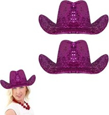 2x Adult Sequin Pink Cowboy Hat Fancy Dress Hen Party Music Festival Accessories