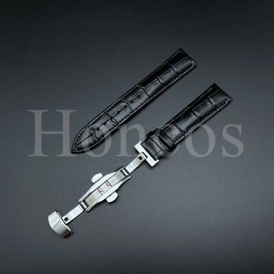 12-24 MM Watch Band Strap Leather Deployant Clasp Buckle Fits for Rolex Black