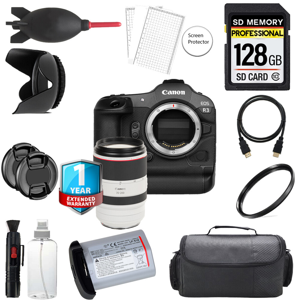 Canon EOS R3+70-200mm f/2.8 USM Lens + 128GB + Bag+ UV