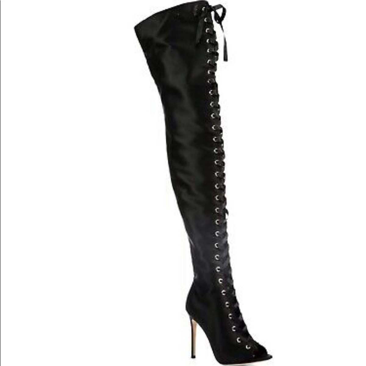 Gianvito Rossi Black Marie Satin Over The Knee Lace-up Peep Toe